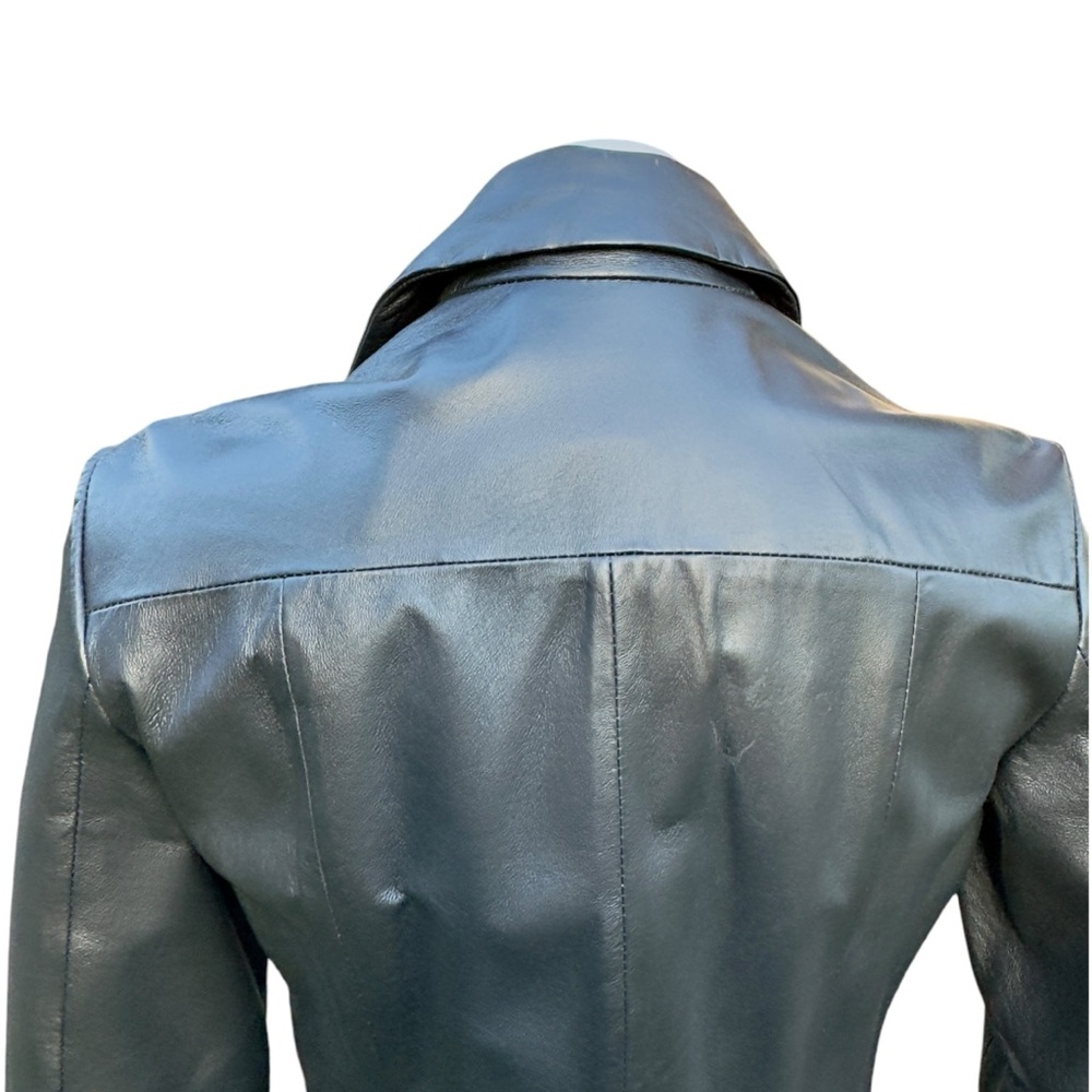 Vintage 1990’s Newport News Black Leather Asymmetrical Zip Moto Dress - Picture 12 of 14
